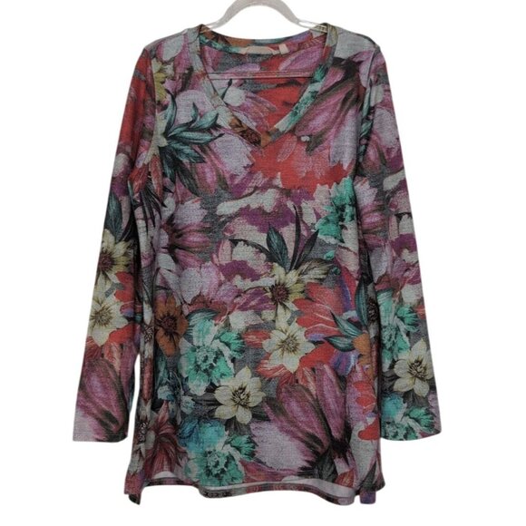 Soft Surroundings Tops - Soft Surroundings First Blooms Shirt Womens Size Medium Gray Stretch V Neck